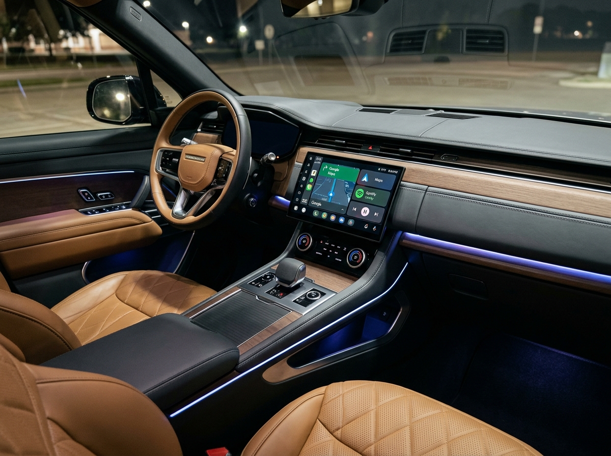 Premium car interior accessories, Android screen, seat covers display